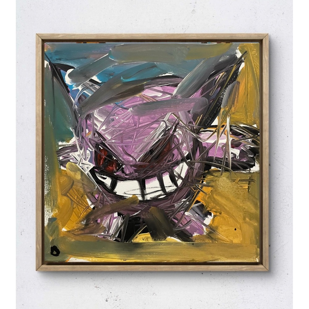 OMAN Gengar Abstract Acrylic Painting 12x12 Original Street Art Pop Culture